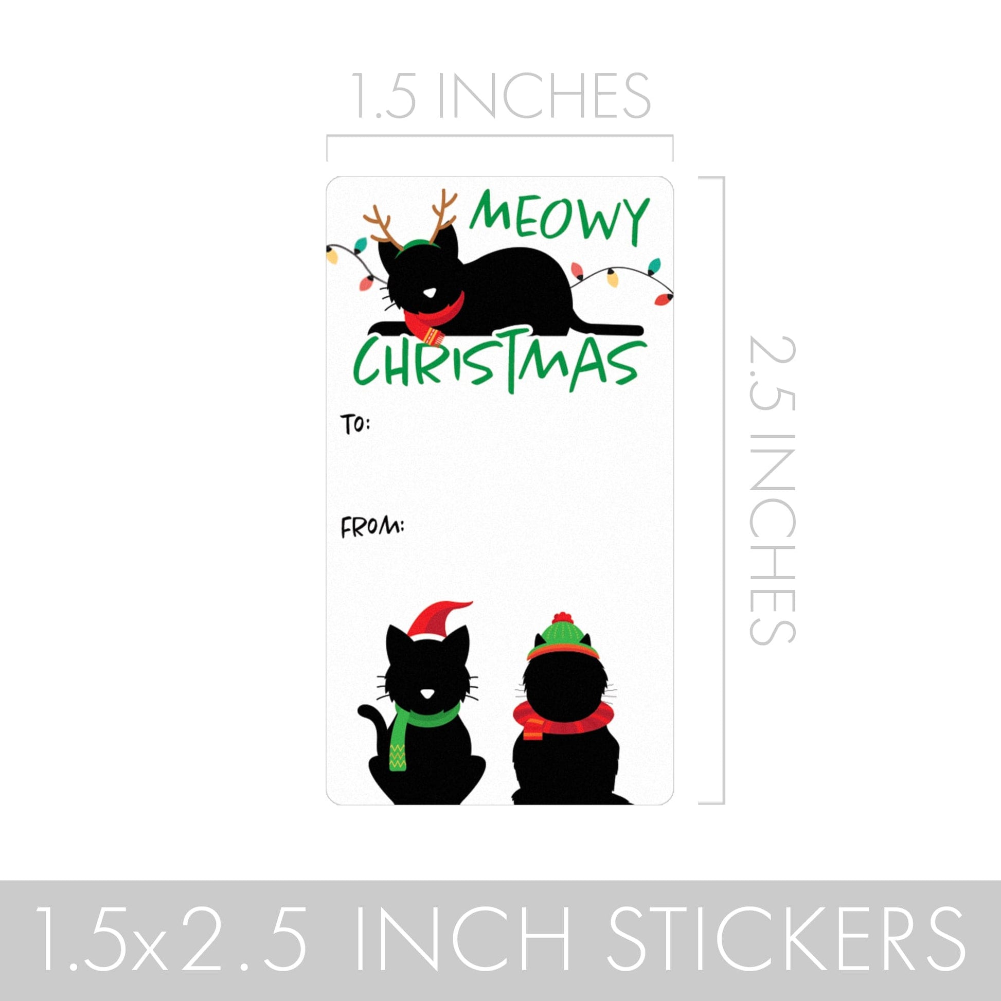 Cat Christmas Gift Tag Stickers - Meowy Christmas Kitten Gift Wrap Labels - 75 Count