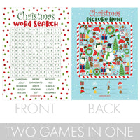 Christmas Party Game Bundle - Word Search and Picture Hunt - 25 Dual-Sided Game Cards