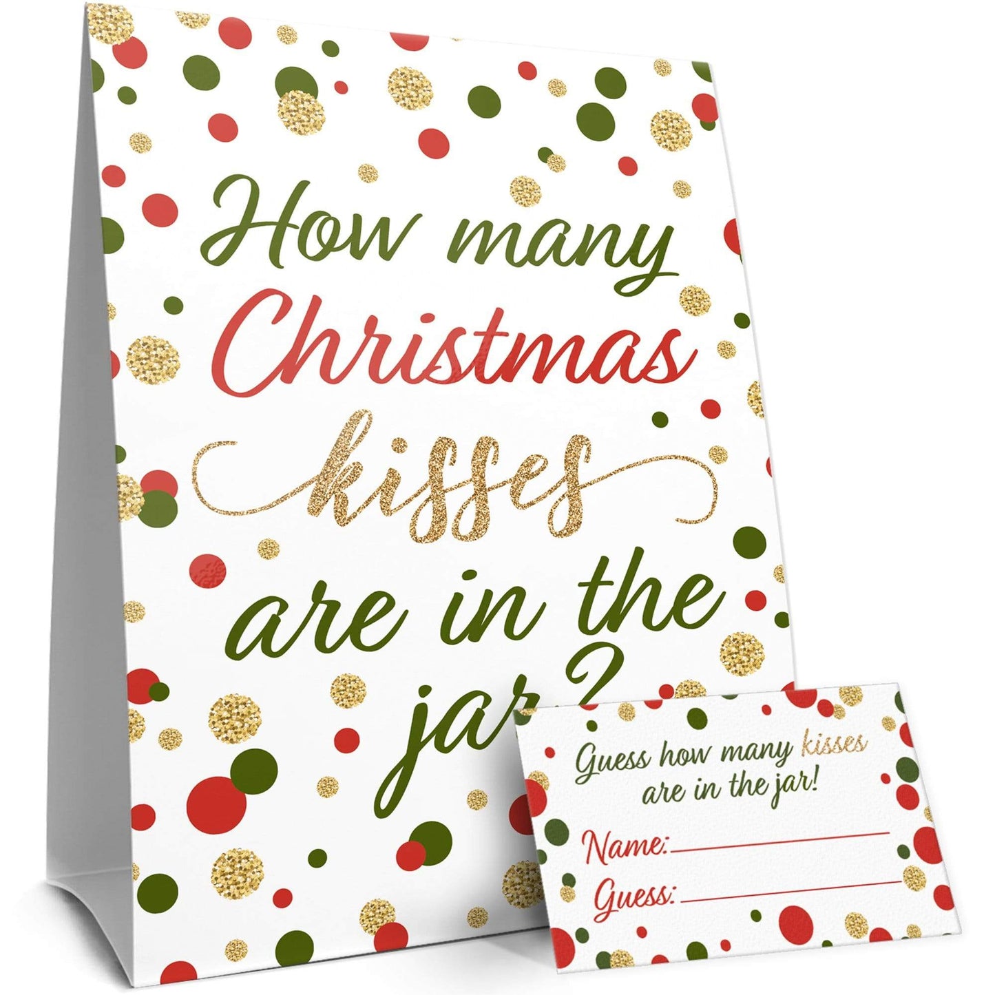 Christmas Party How Many Kisses Game - Standing Sign and 30 Cards
