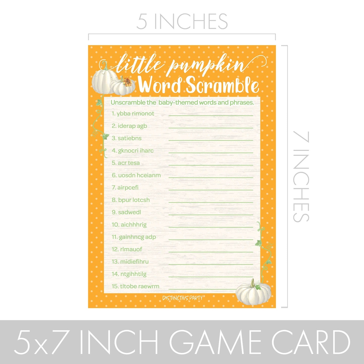 Classic Orange Little Pumpkin Baby Shower 2 Game Bundle - What's On Your Phone and Word Scramble Party Activity - 20 Dual Sided Cards