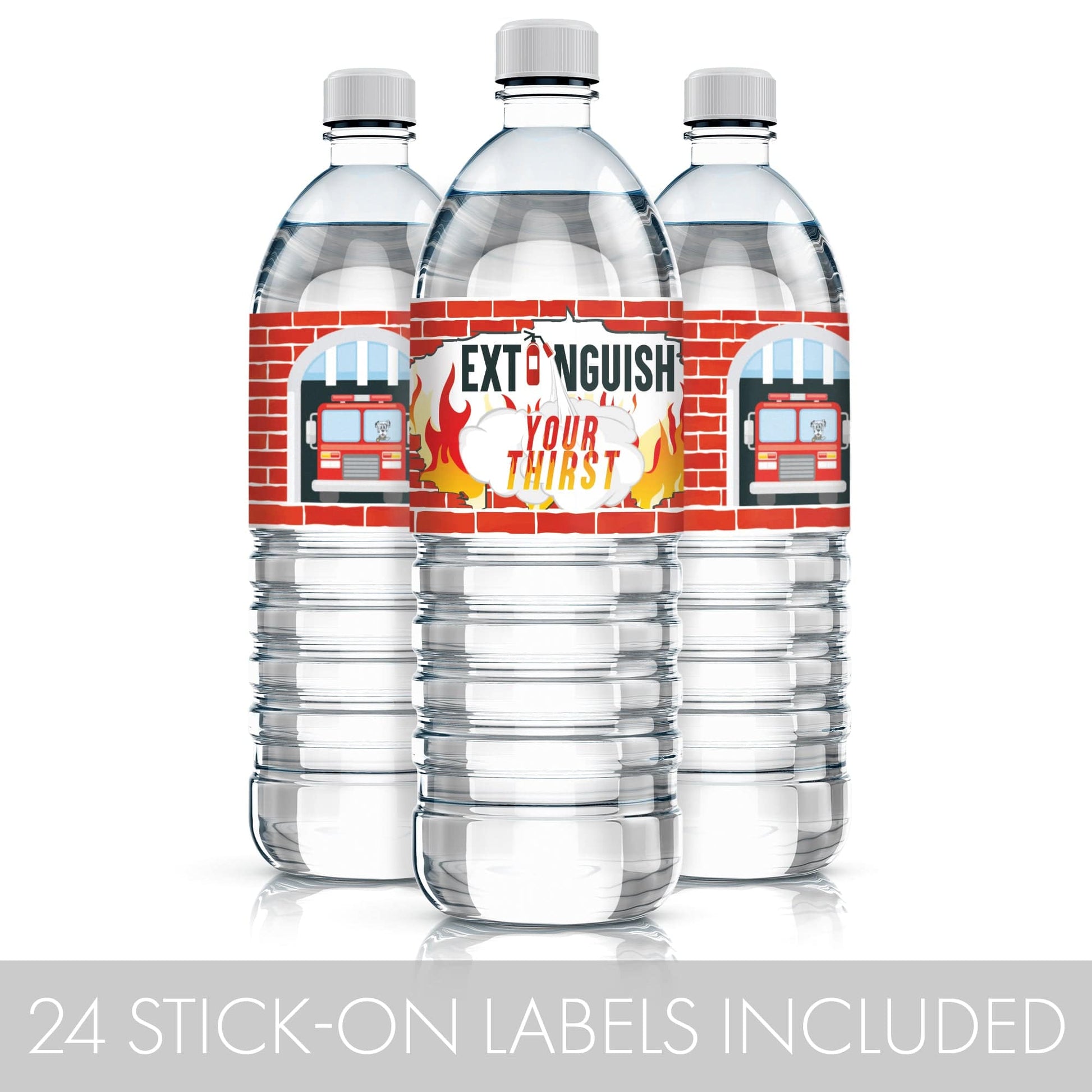 Firefighter Birthday Party Water Bottle Labels - 24 Count