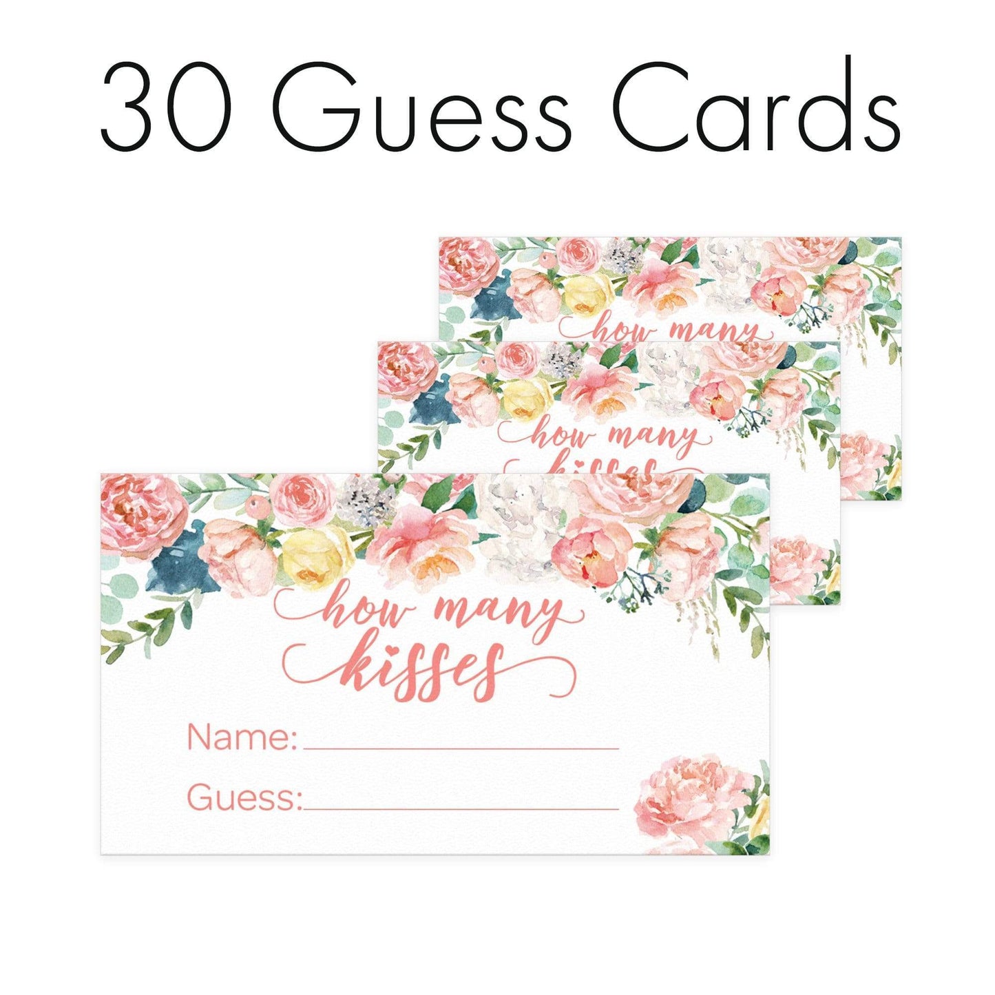 Extra Guess Cards ONLY (No Sign) Floral How Many Kisses Baby Shower Game