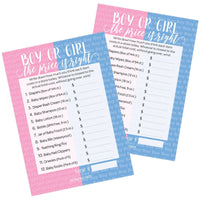 Gender Reveal Party Price is Right Game Cards - 20 count