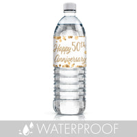 Gold 50th Anniversary Party Water Bottle Labels - 24 Count