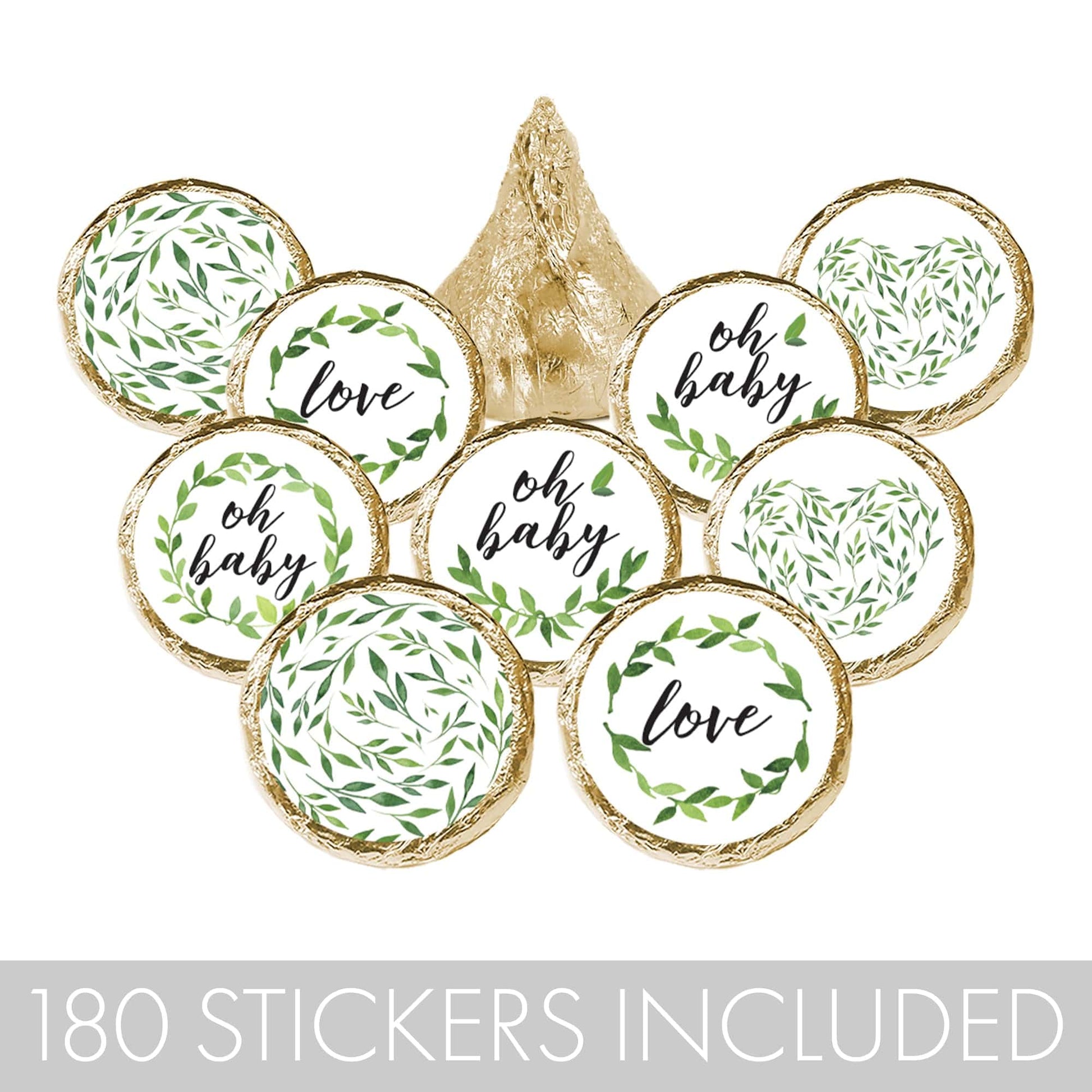 Greenery Baby Shower Favor Stickers - 180 Count