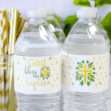 Greenery Baptism Water Bottle Labels - 24 Stickers