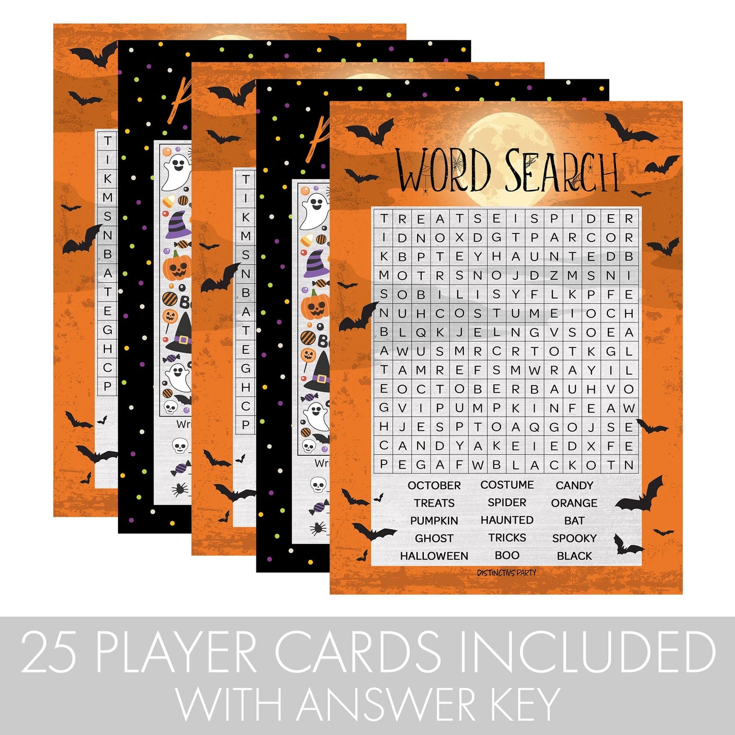 Halloween Party 2 Game Bundle - Word Search and Picture Hunt - 25 Dual Sided Cards
