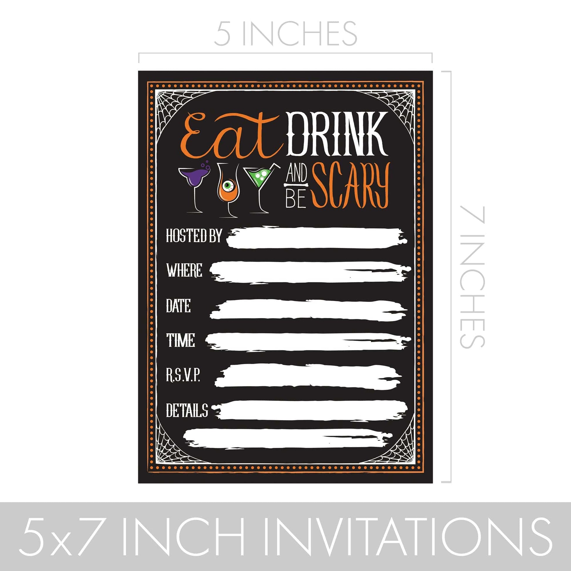 Halloween Party Invitation Cards with Envelopes | Eat, Drink, and Be Scary | 12 Count