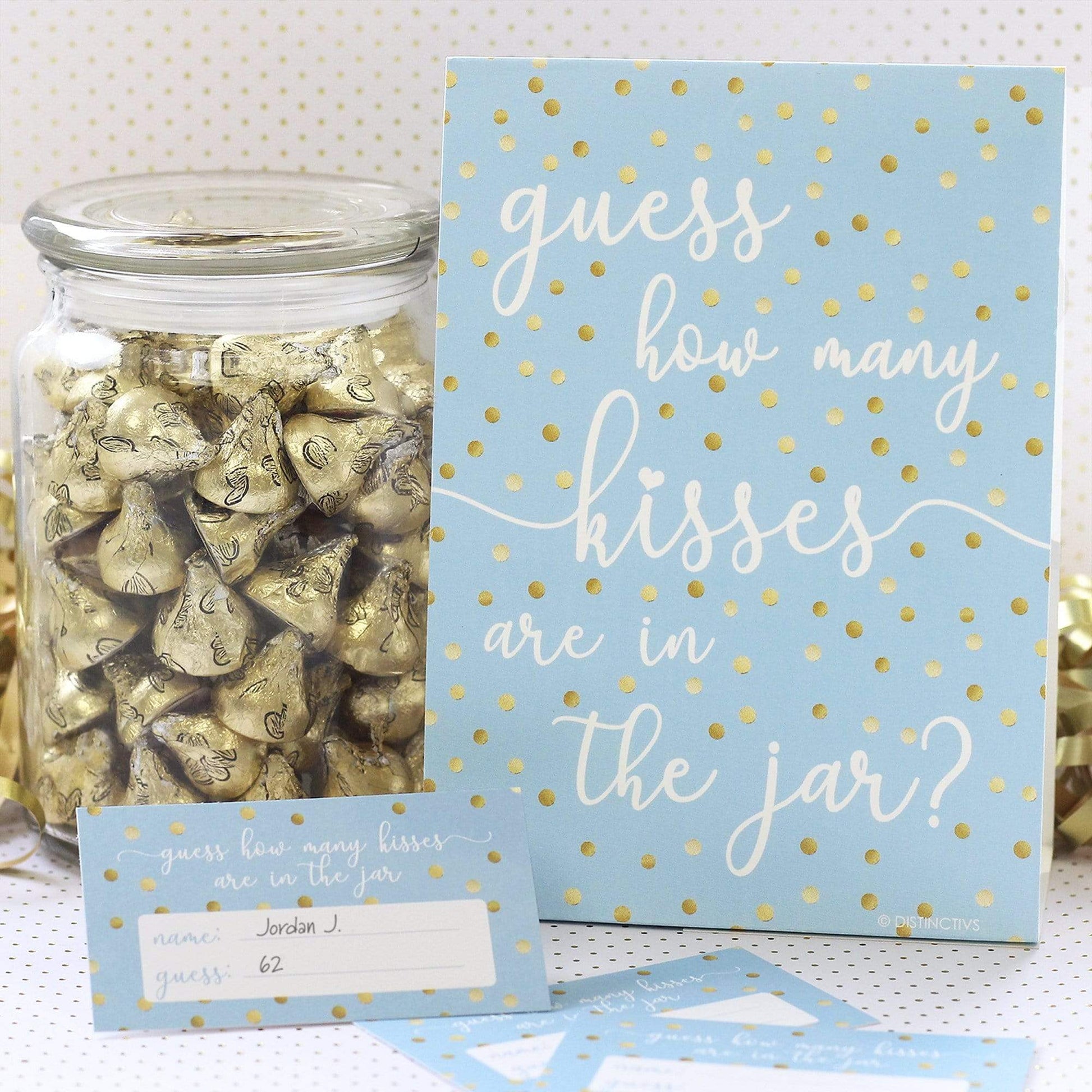 How Many Kisses in the Jar Game - Blue and Gold