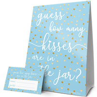 Sign with Cards How Many Kisses in the Jar Game - Blue and Gold