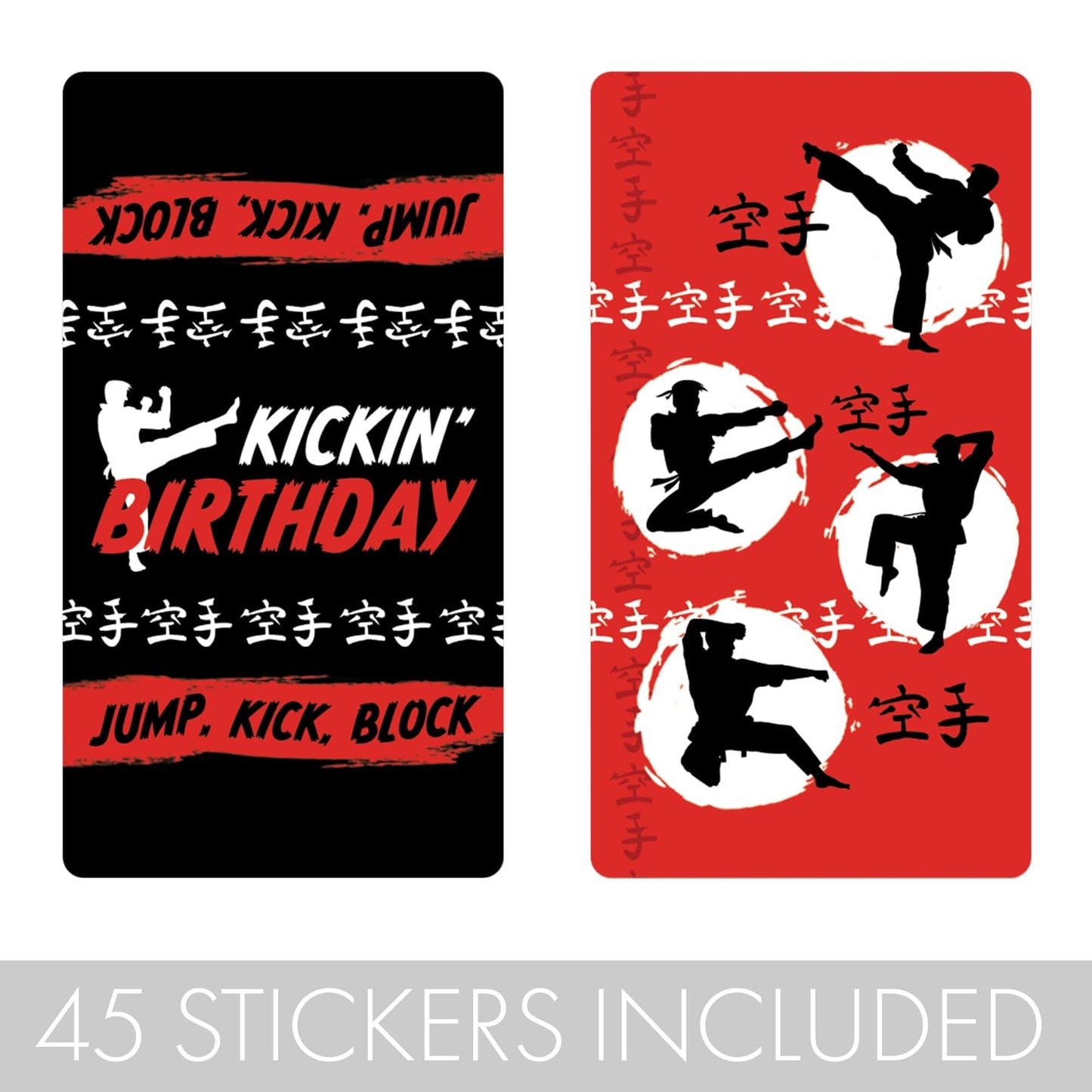 Karate Birthday Party Mini Candy Bar Labels - Jump, Kick, Block - 45 Stickers