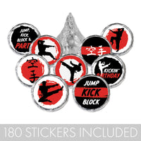 Karate Birthday Party Stickers - Jump, Kick, Block - 0.75 in. - 180 Labels