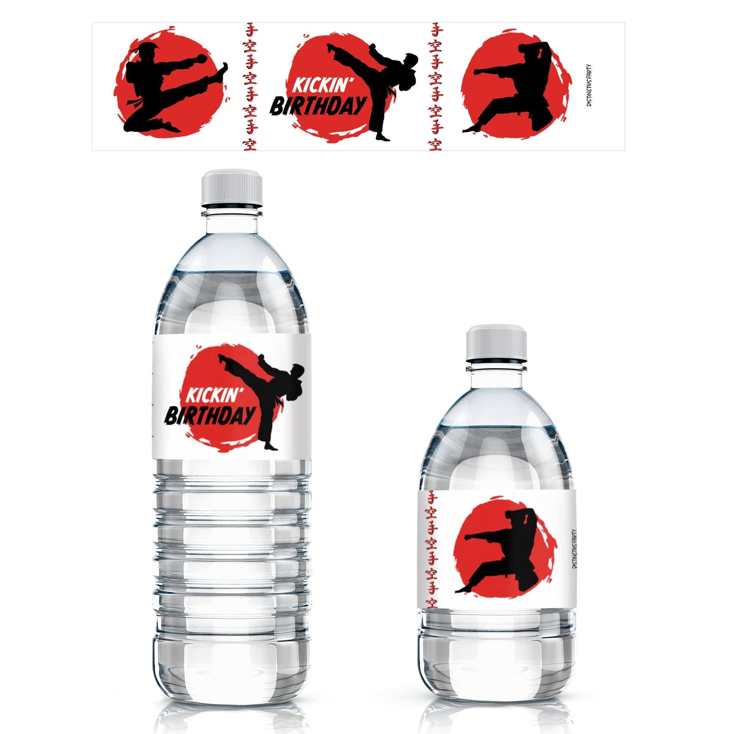 Karate Birthday Party Water Bottle Labels - Jump, Kick, Block - 24 Stickers