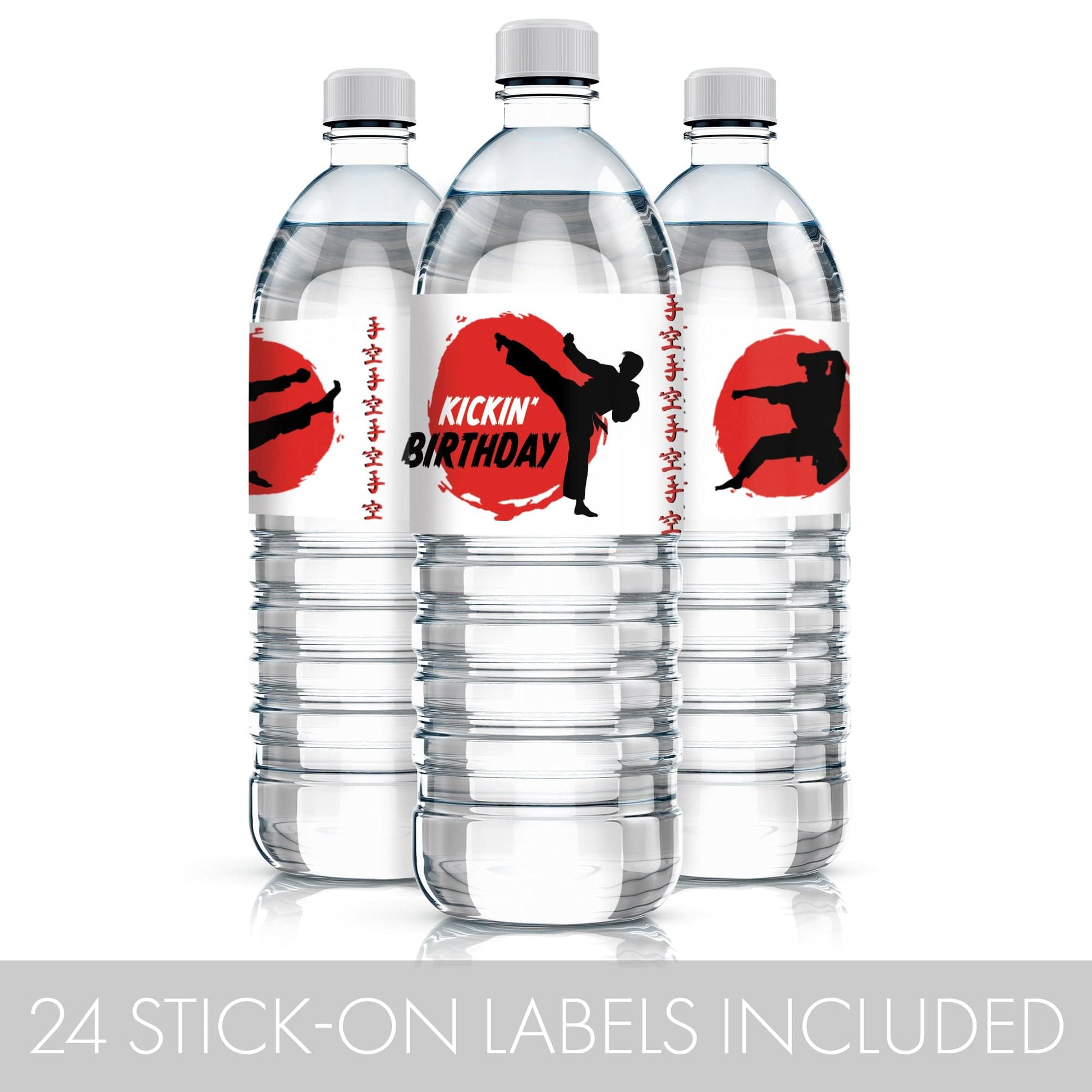 Karate Birthday Party Water Bottle Labels - Jump, Kick, Block - 24 Stickers