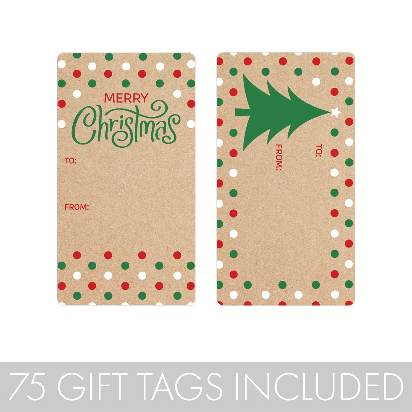 Kraft Christmas Gift Tag Stickers - Red and Green Polka Dots - 75 Count