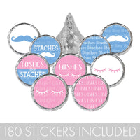 guess the gender Lashes or Staches candy sticker gender reveal decor