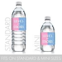 Lashes or Staches Gender Reveal Party Water Bottle Labels - 24 Count