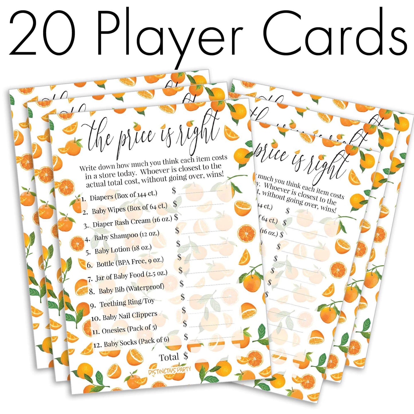 Little Cutie Orange Price is Right Baby Shower Game Cards - 20 Count