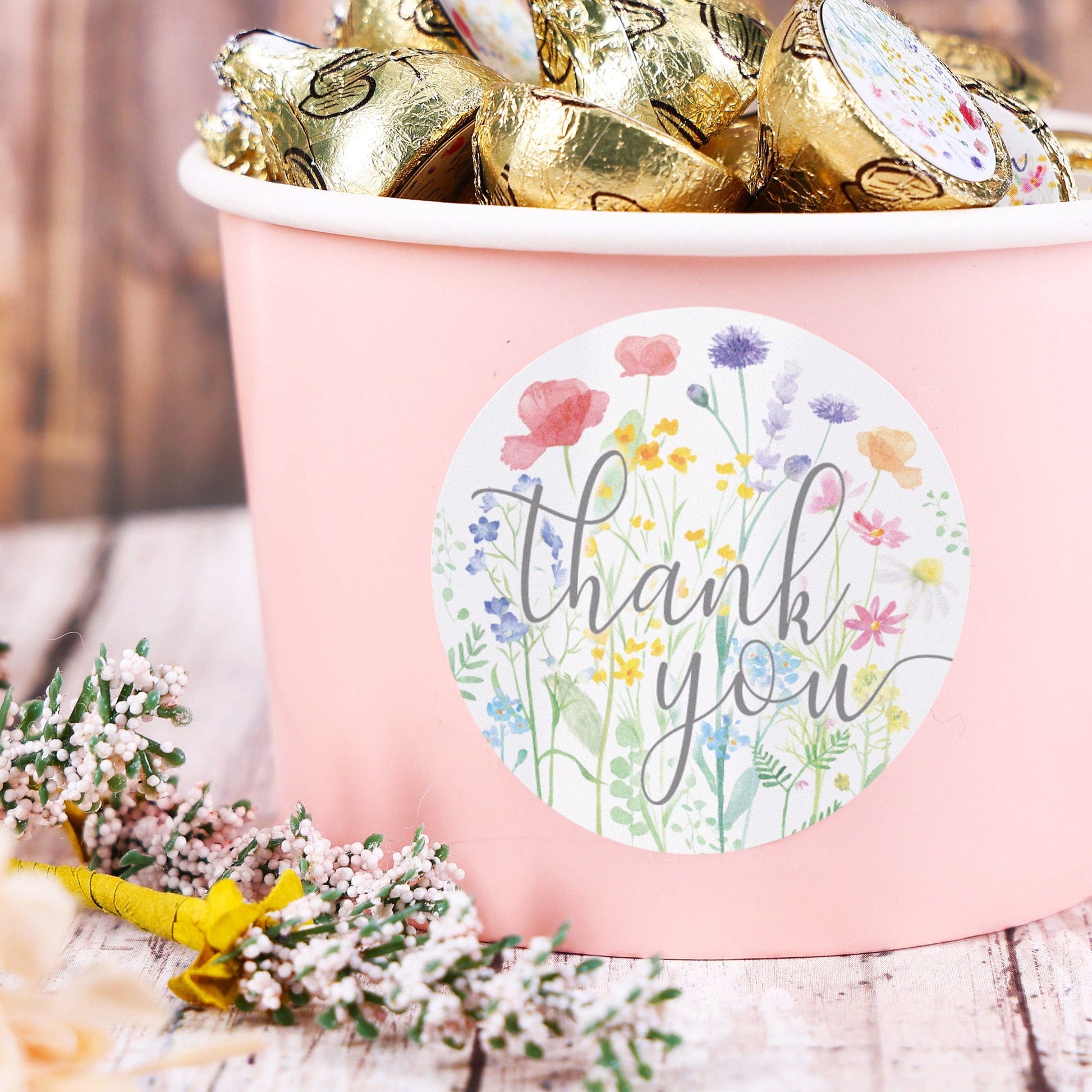 Little Wildflower Baby Shower Thank You Stickers - 40 Party Favor Labels