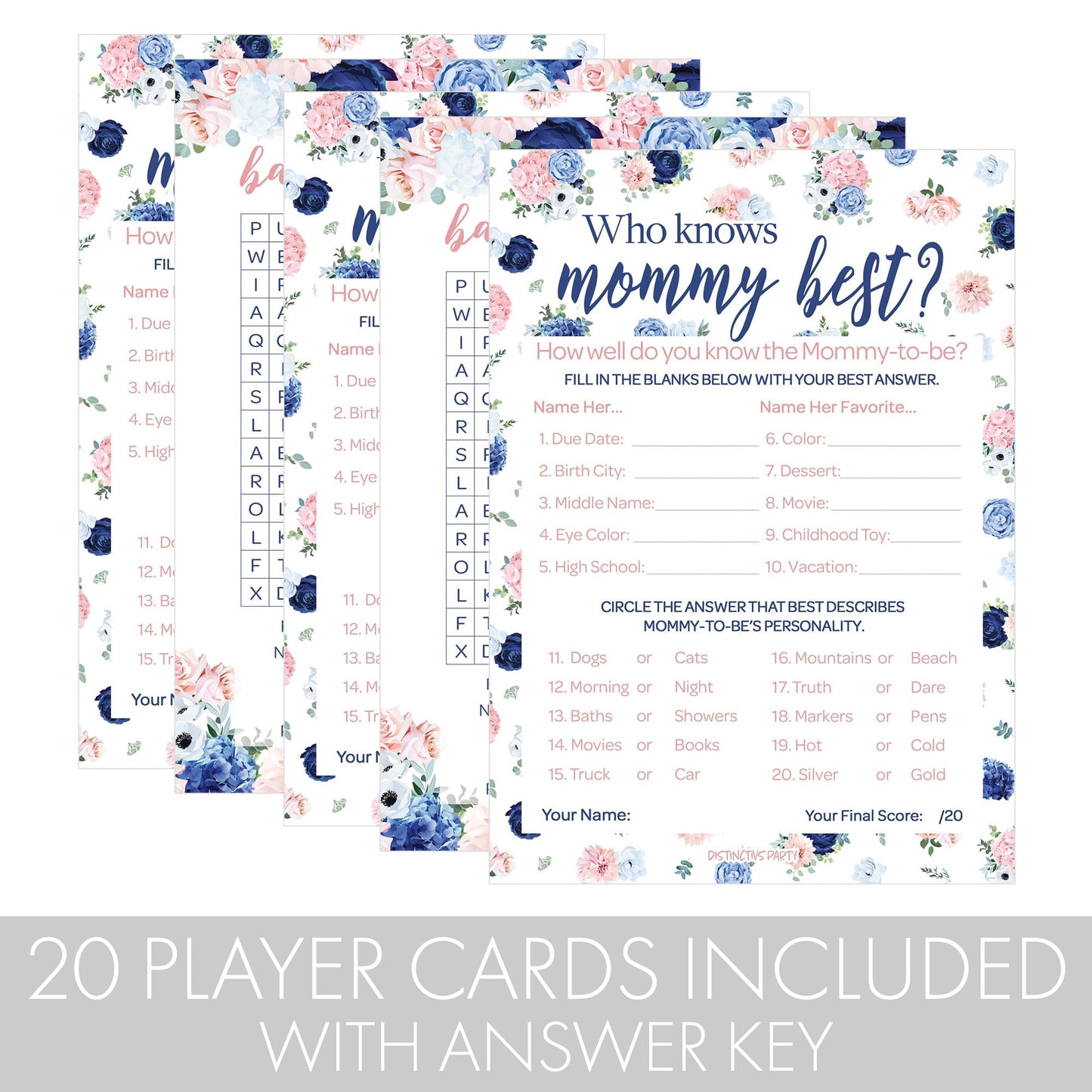 These 20 double-sided game cards are made of premium card stock and feature easy-to-write-on surfaces, perfect for a baby shower game that encourages guests to turn off their phones and share memories with loved ones