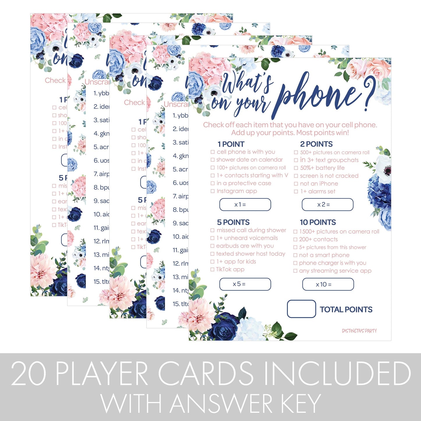 20 player pink and blue party activities including answer key for guests