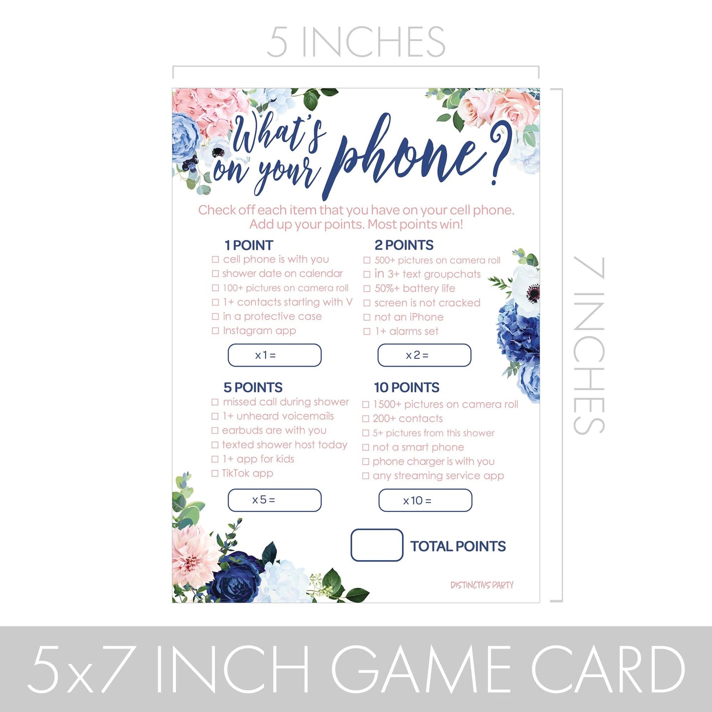 Navy and Blush Gender Reveal Party Game with premium card stock measuring 5" x 7" and an easy-to-write-on surface