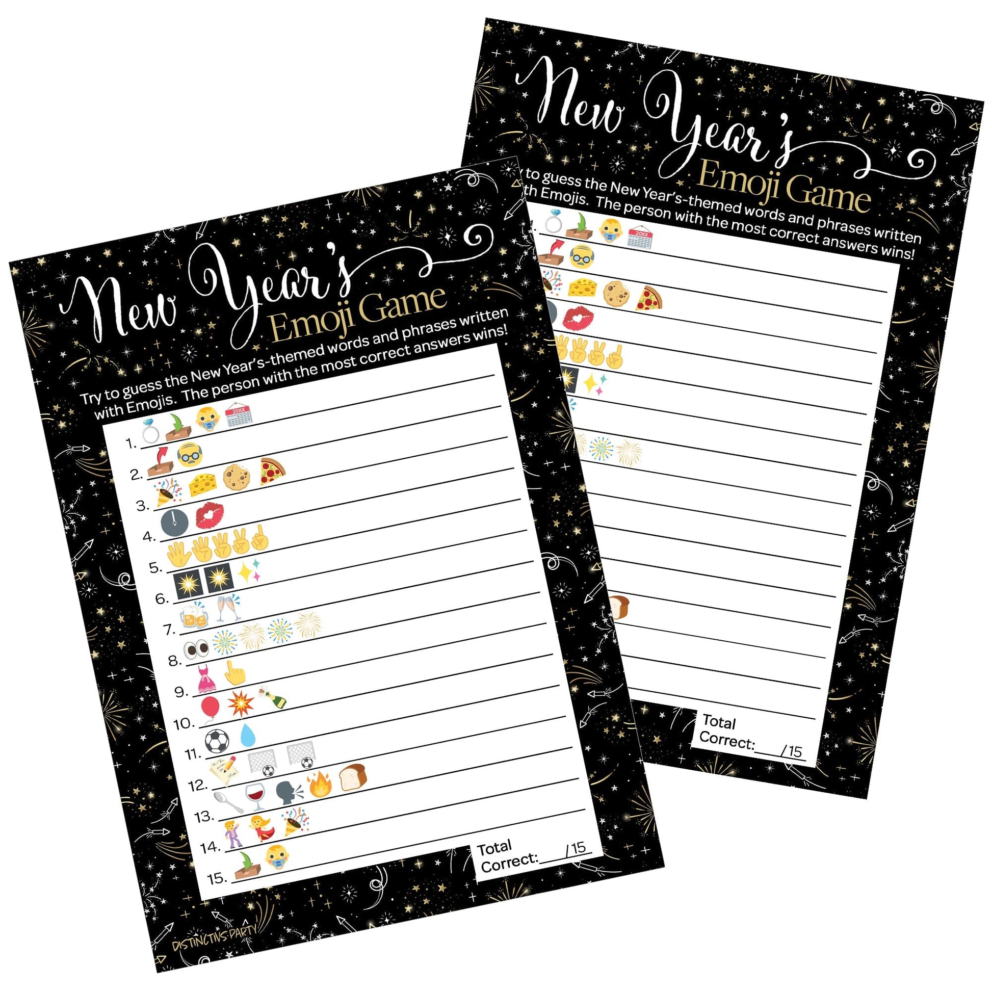2023 New Year's Eve Emoji Party Game - 25 Cards