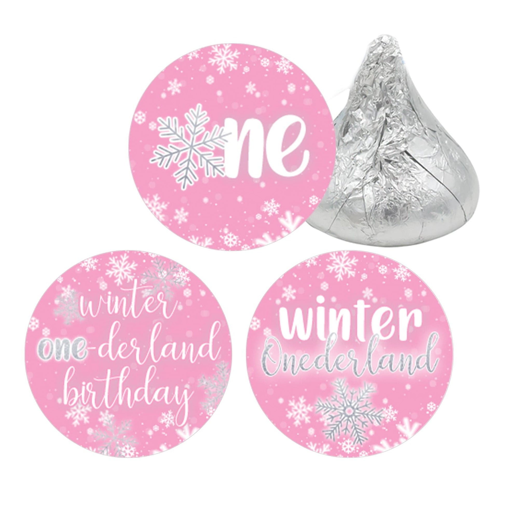Onederland Snowflake Winter 1st Birthday Favor Stickers - 180 Labels (Pink)