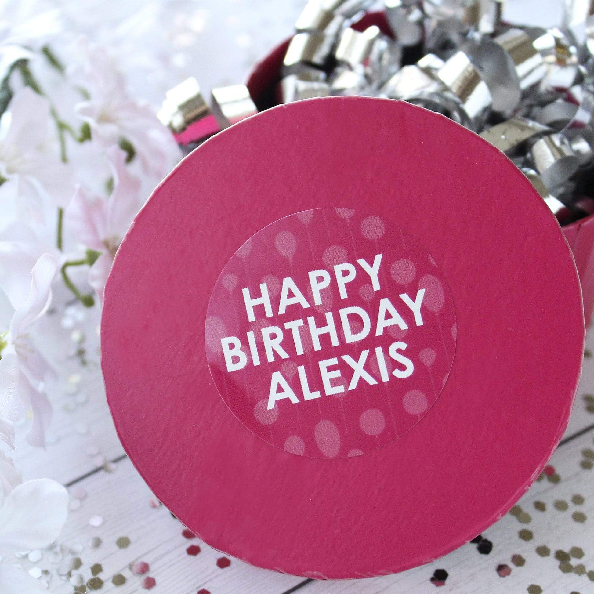 Fuchsia Pink Personalized Happy Birthday Party Favor Stickers with Name - 1.75 in - 40 Labels