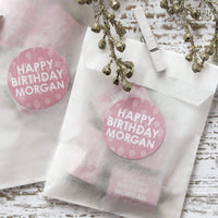 Light Pink Personalized Happy Birthday Party Favor Stickers with Name - 1.75 in - 40 Labels