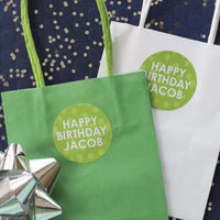 Lime Green Personalized Happy Birthday Party Favor Stickers with Name - 1.75 in - 40 Labels