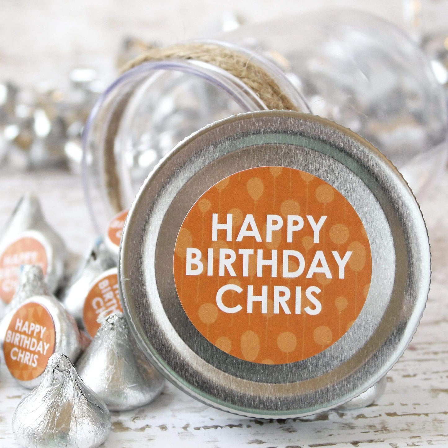Orange Personalized Happy Birthday Party Favor Stickers with Name - 1.75 in - 40 Labels