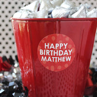 Red Personalized Happy Birthday Party Favor Stickers with Name - 1.75 in - 40 Labels