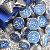 Blue Birthday Personalized Happy Birthday Party Favor Stickers With Name - 180 Stickers