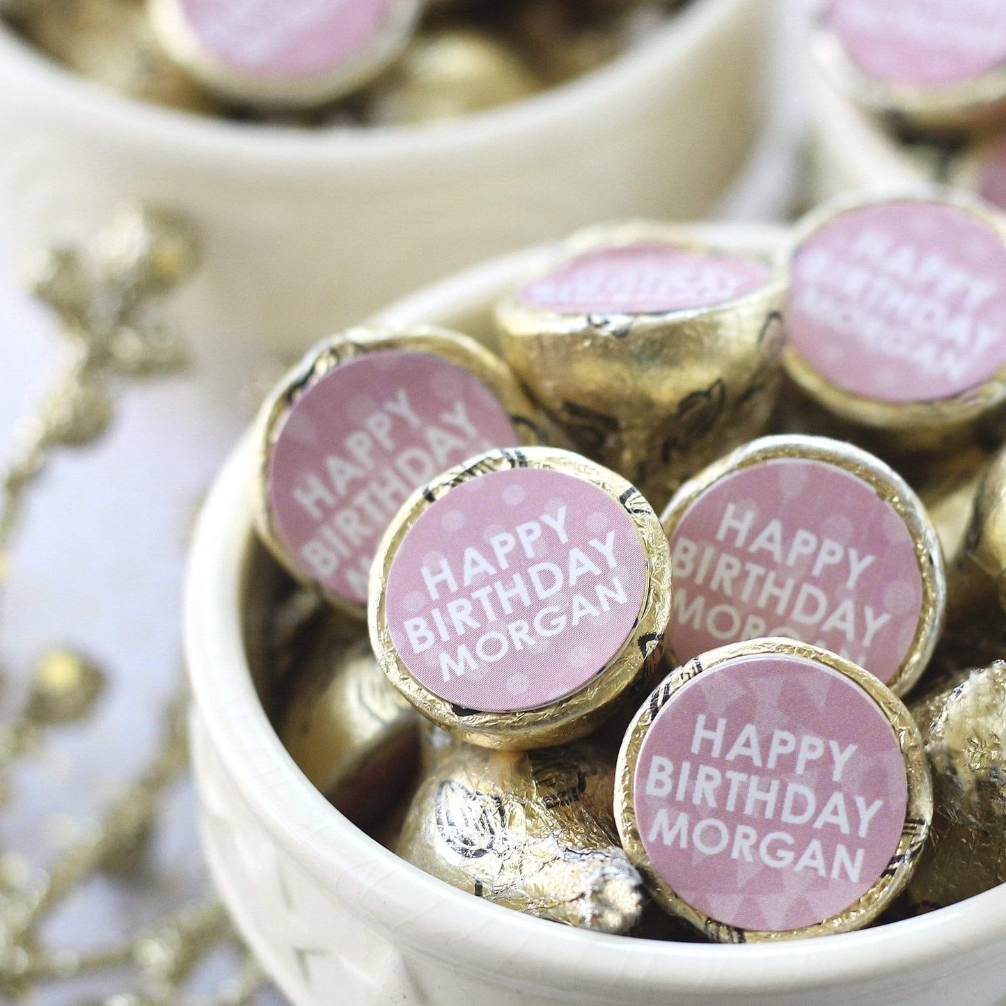 Light Pink Personalized Happy Birthday Party Favor Stickers With Name - 180 Stickers