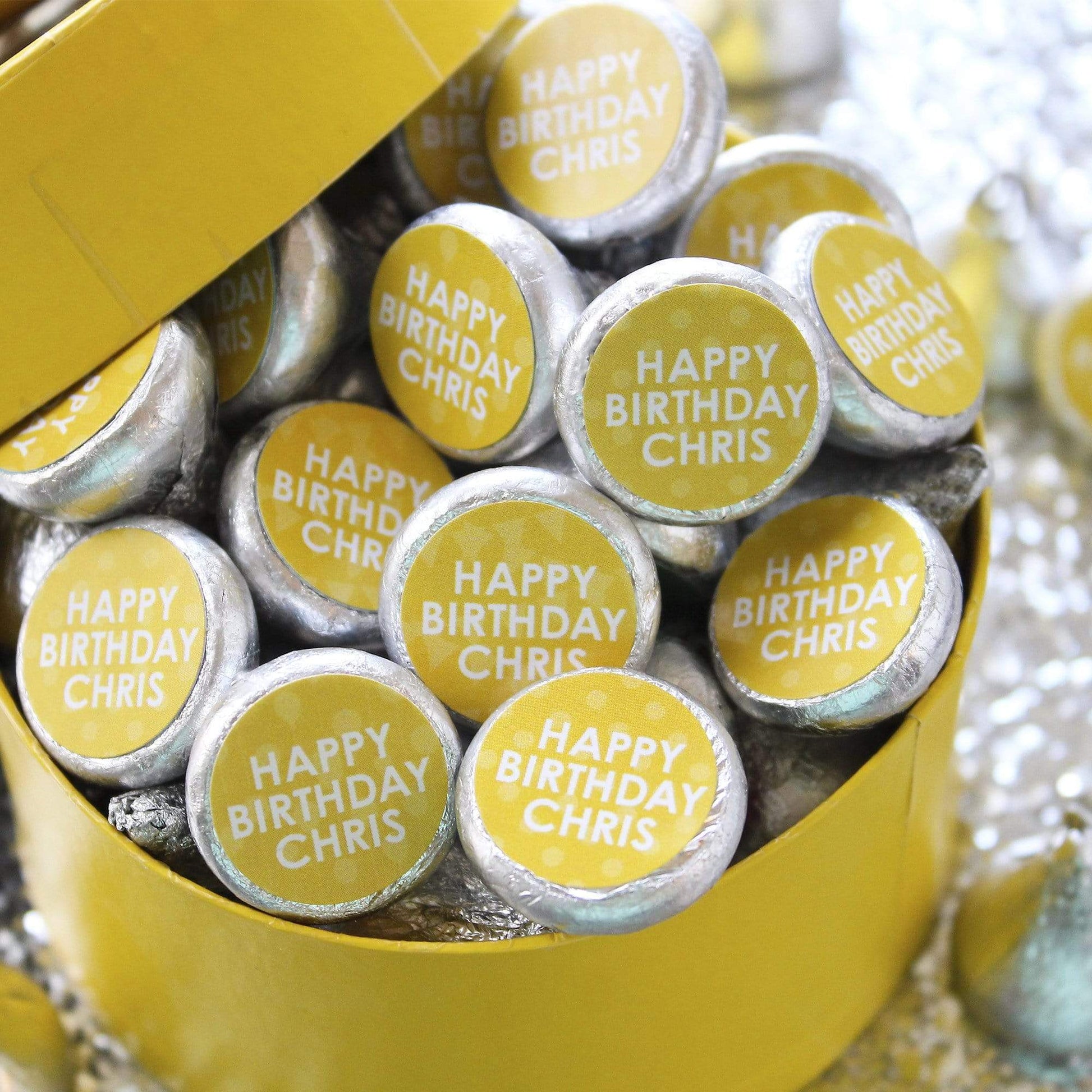 Yellow Personalized Happy Birthday Party Favor Stickers With Name - 180 Stickers