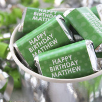 Green Personalized Happy Birthday Party Mini Candy Bar Wrappers with Name - 45 Stickers