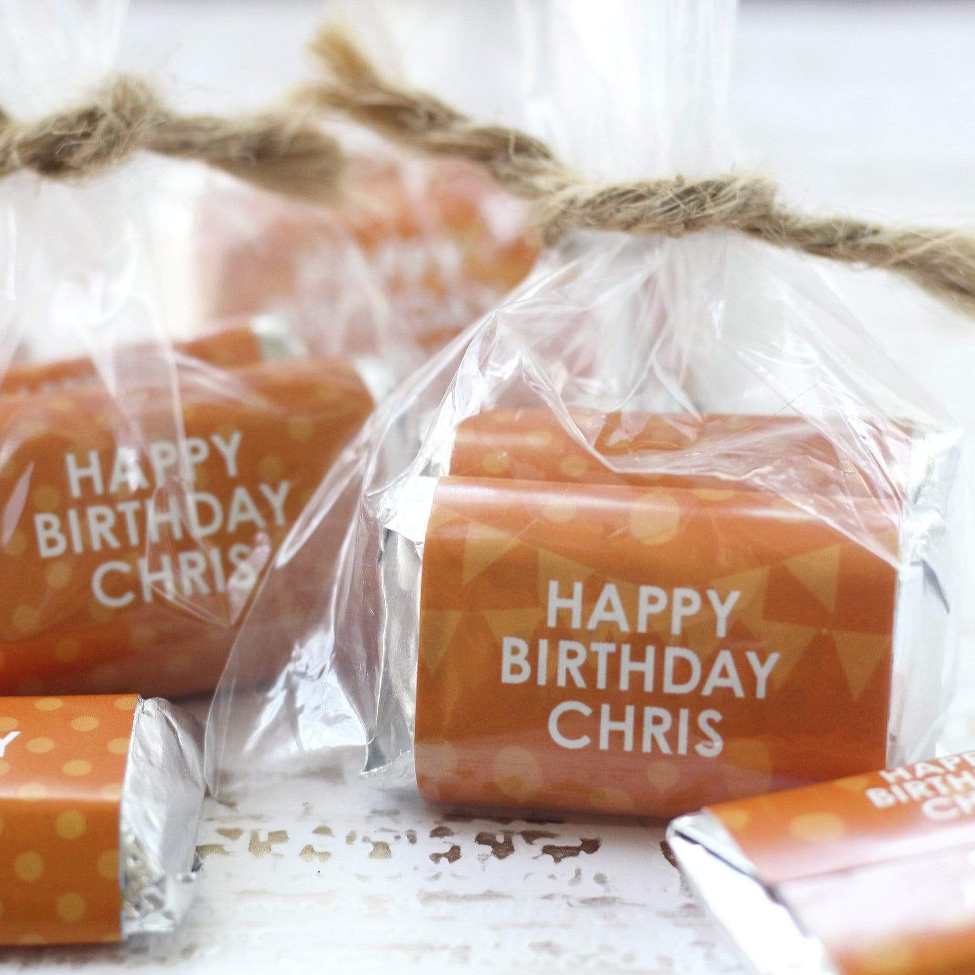 Orange Personalized Happy Birthday Party Mini Candy Bar Wrappers with Name - 45 Stickers