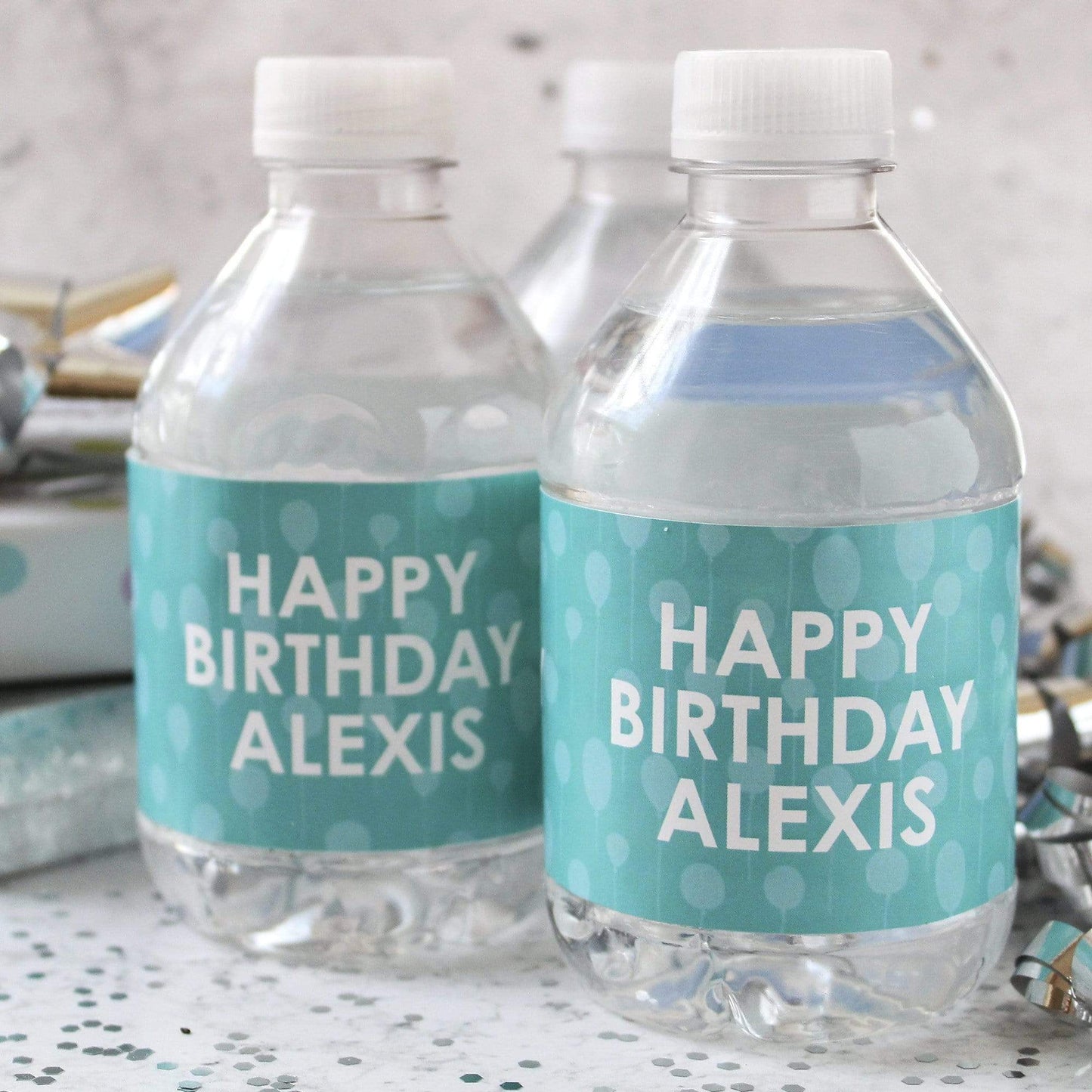 Personalized Happy Birthday Party Water Bottle Labels with Name - 12 Stickers