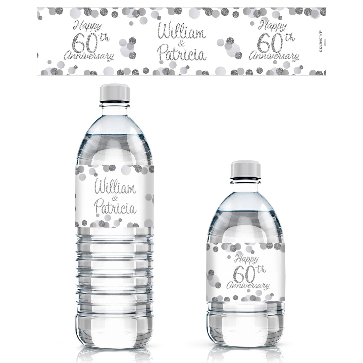 Personalized Silver Wedding Anniversary Water Bottle Labels - 24 Stickers