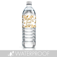 Make your sweet 16 party memorable with these special white and gold water bottle labels