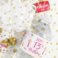 Make Your 13th Birthday One to Remember with these Pink and Gold Water Bottle Labels - 24 Count