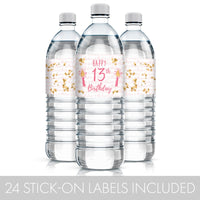 Add Some Sparkle to Your 13th Birthday with these Pink and Gold Water Bottle Labels - 24 Count 