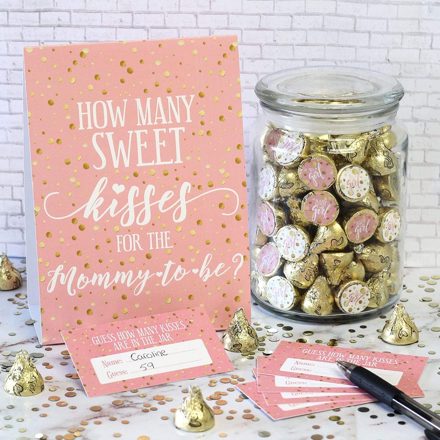 Pink and Gold How Many Kisses Baby Shower Game