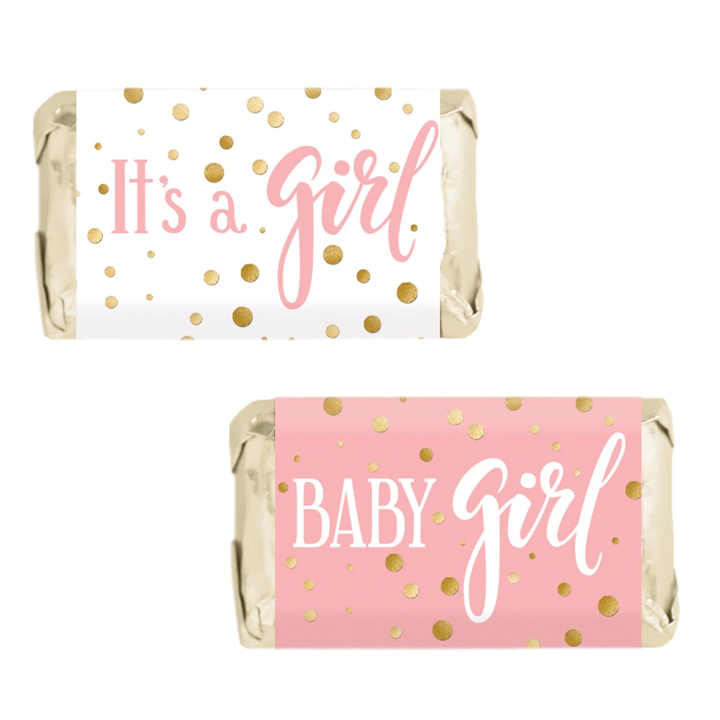 Pink and Gold It's a Girl Baby Shower Mini Candy Bar Stickers - 45 Count