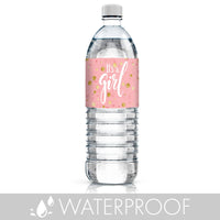Pink and Gold It's a Girl Baby Shower Water Bottle Labels - 24 Count