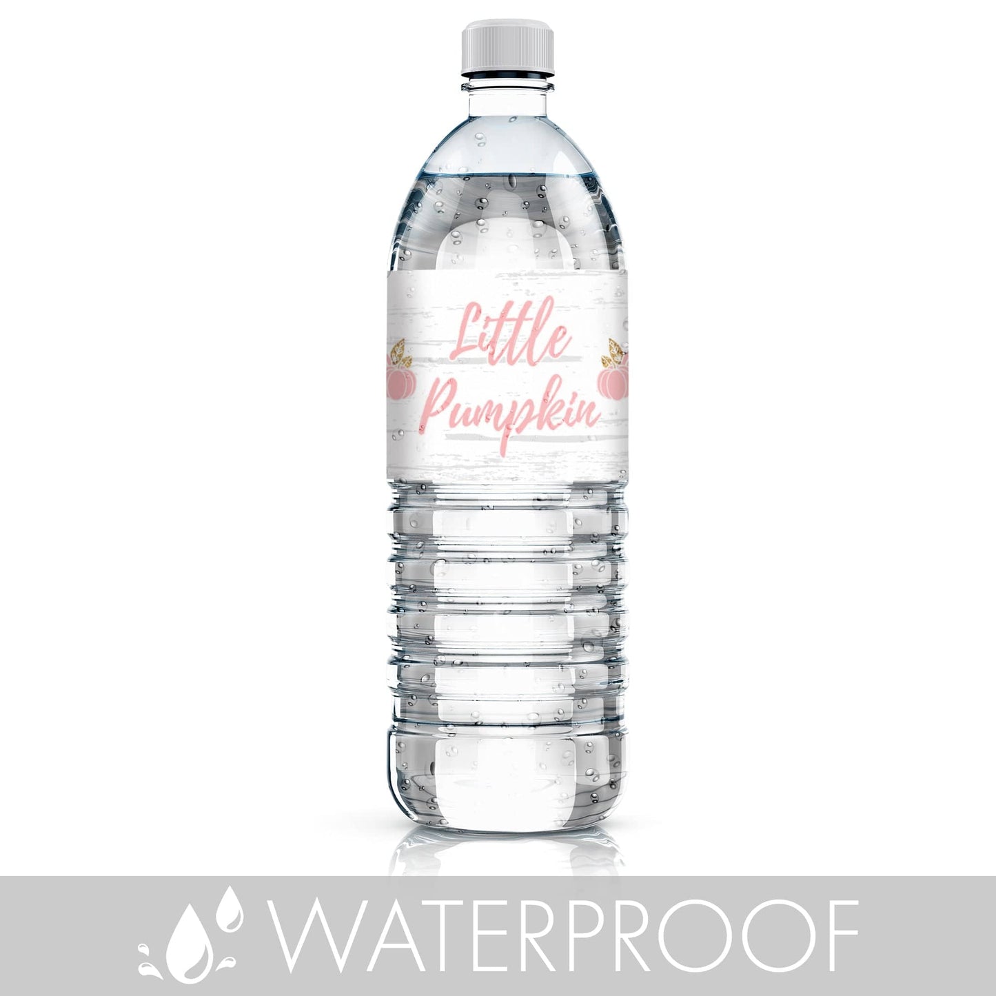 Pink and Gold Little Pumpkin Water Bottle Labels - 24 Stickers