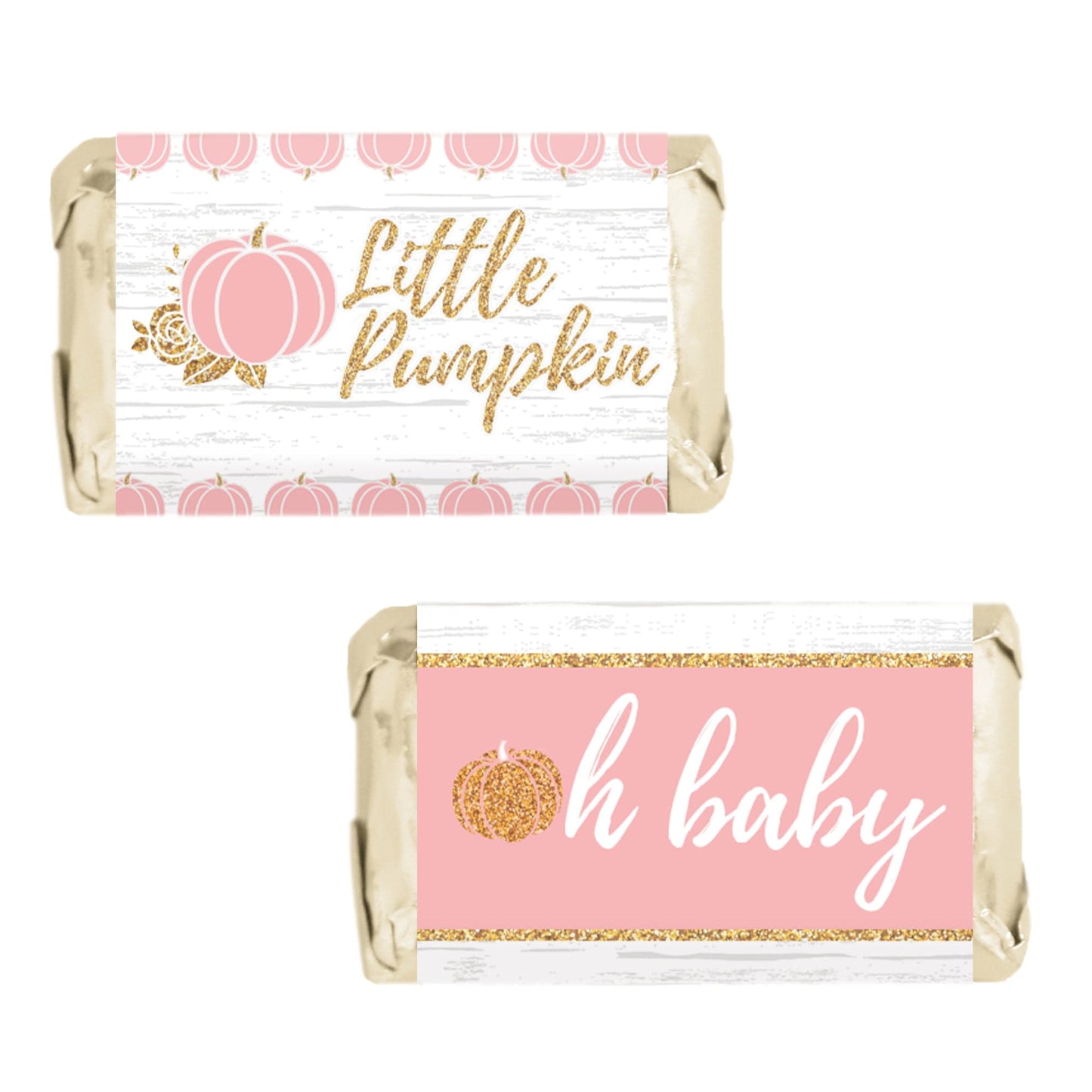 Pink and Gold Pumpkin Mini Candy Bar Labels for Miniature Chocolates 45 Stickers It's a Girl Pumpkin Baby Shower Fall Baby Sprinkle