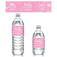 Pink Little Snowflake Winter Baby Shower Water Bottle Labels - Baby It's Cold Outside - 24 Stickers