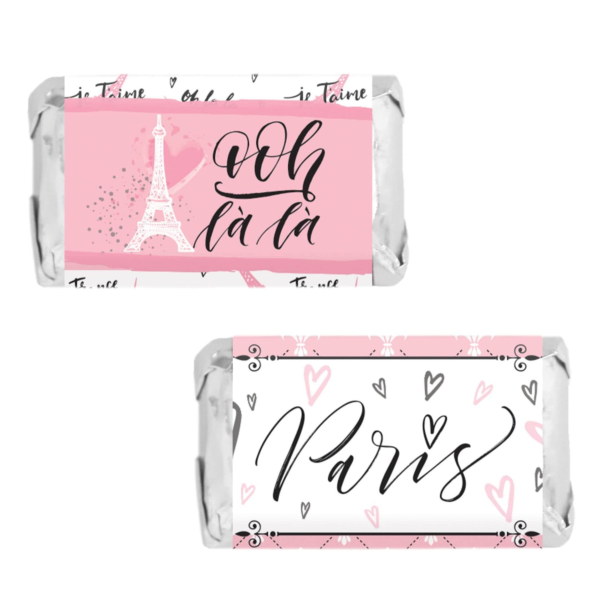 Pink Paris Party Mini Candy Bar Stickers - 45 Count